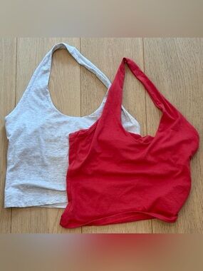 Luxe Classics 2-Pack Halter Crop Tops Red & Heather Grey NWT Large Closet Staple